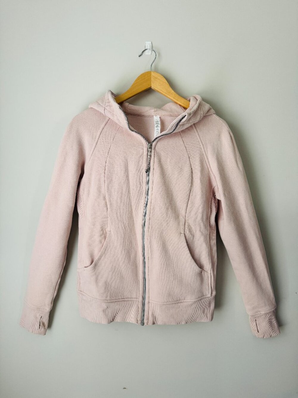 Lululemon Scuba Hooded Full Zip Jacket Womens 10 Pale Pink Cotton Blend Two Pock